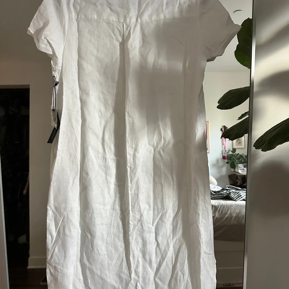 Saks Fifth Avenue linen White Button-Down Shirt Dress - Picture 5 of 8